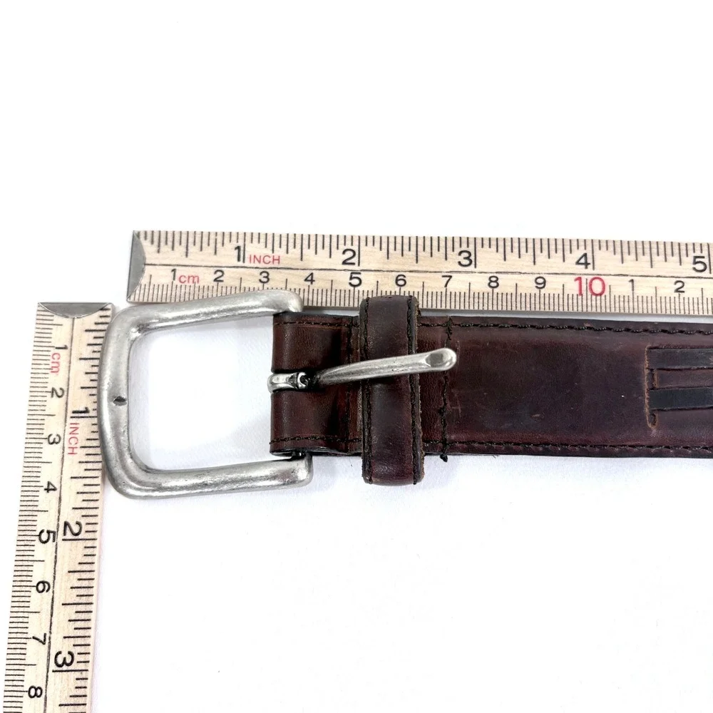 Belt Brown Oil Tanned Cowhide Basketweave Leather Men Sz 32 Western Rodeo